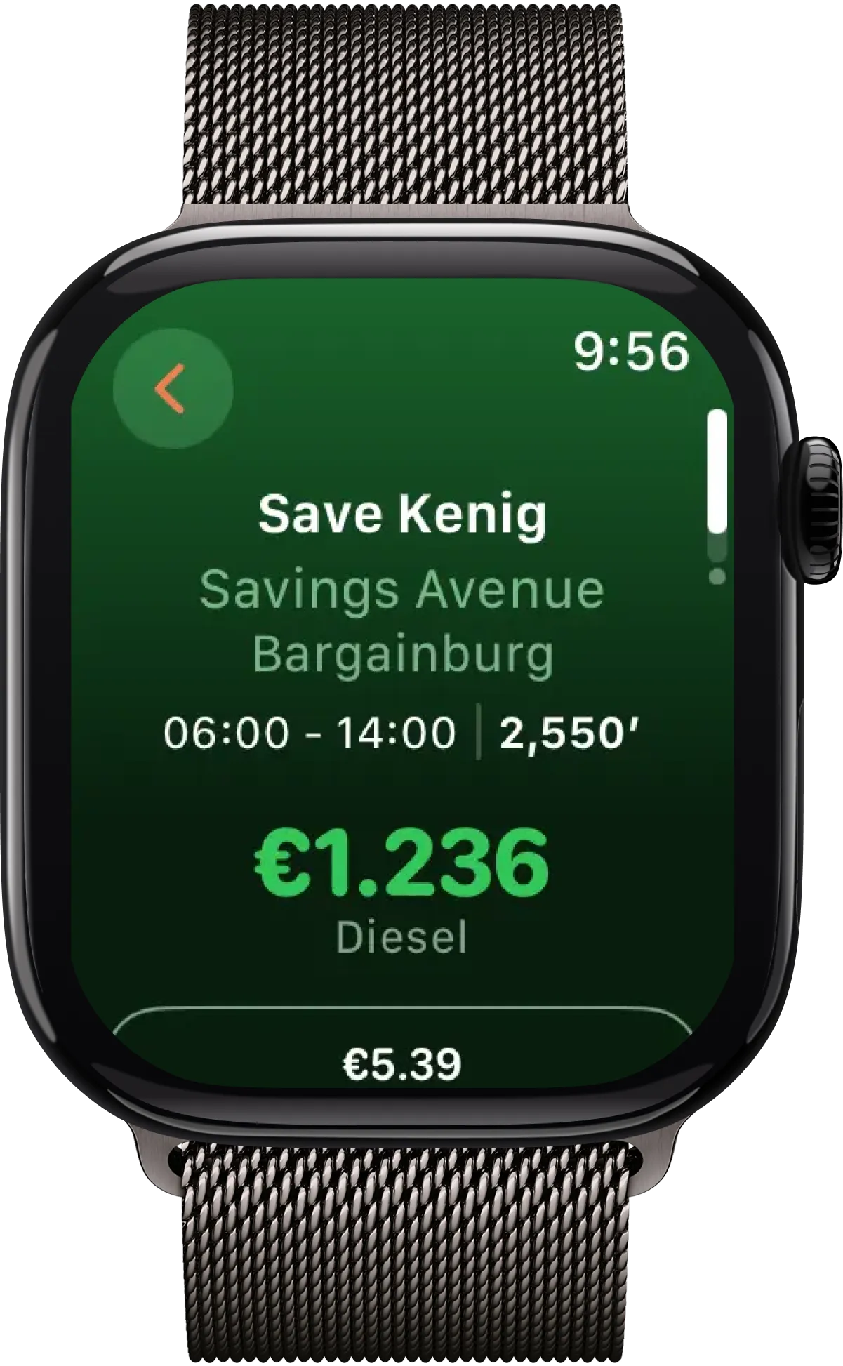Spritkenig Tankstellenansicht auf einer Apple Watch