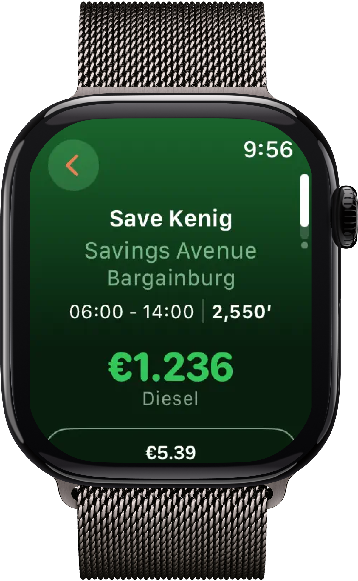 Spritkenig Tankstellenansicht auf einer Apple Watch
