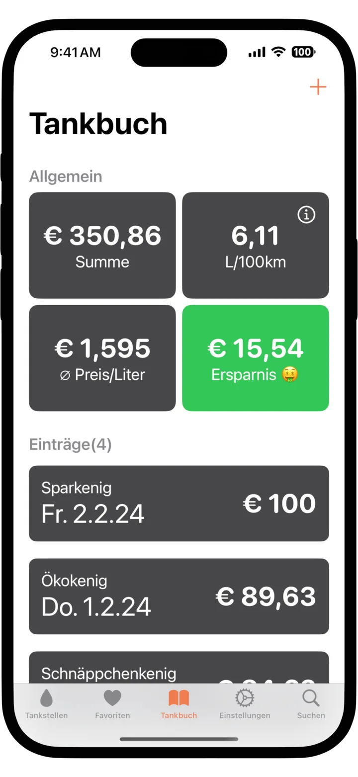 Spritkenig Tankbuch Ansicht