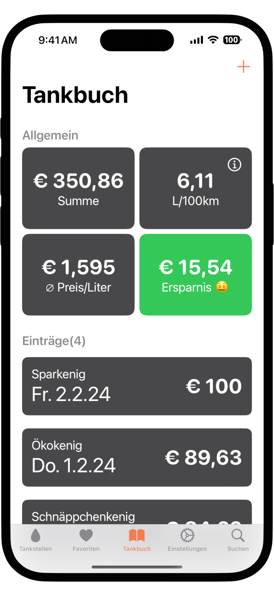 Spritkenig Tankbuch Ansicht